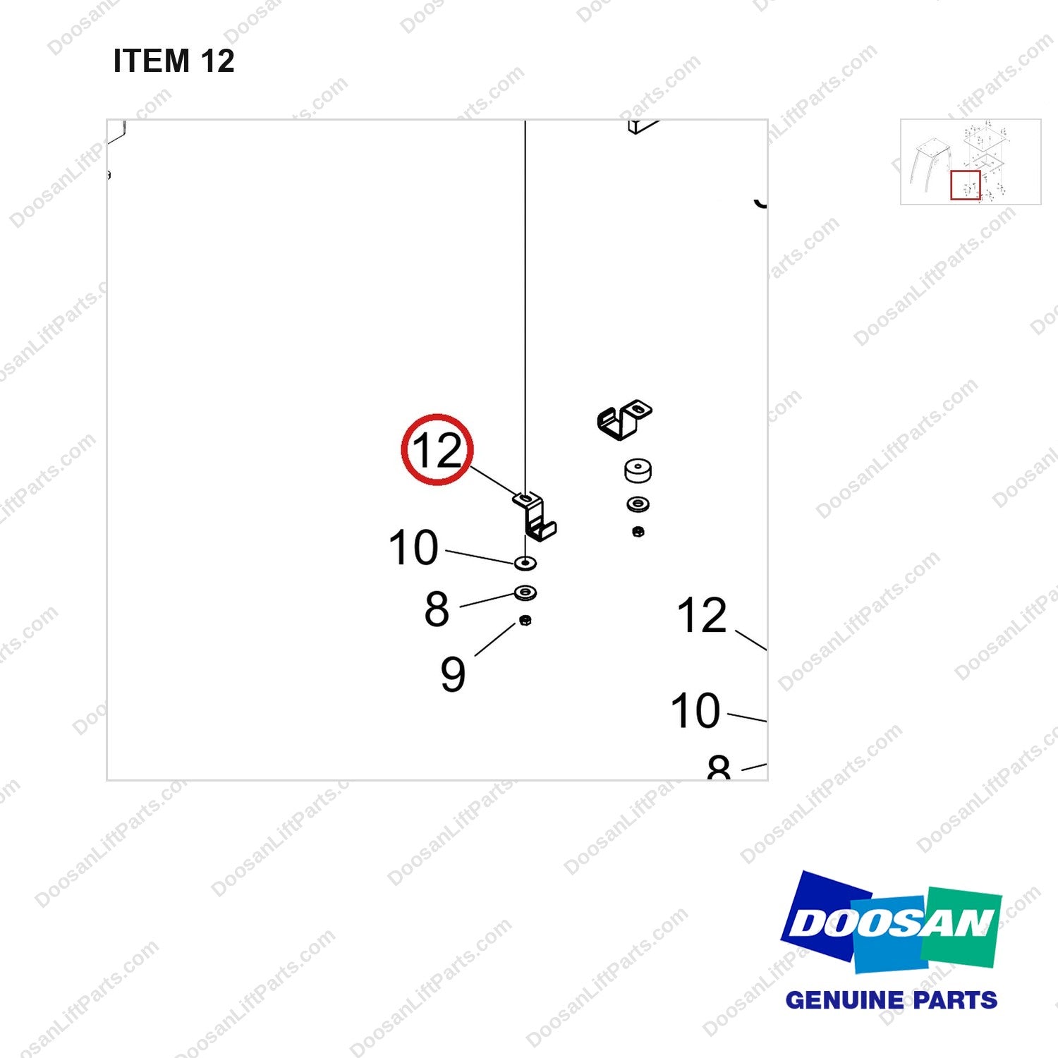 110414-09845 TOP COVER;OVERHEAD GUARD - parts diagram, item 12 shown - genuine Doosan / Bobcat forklift part