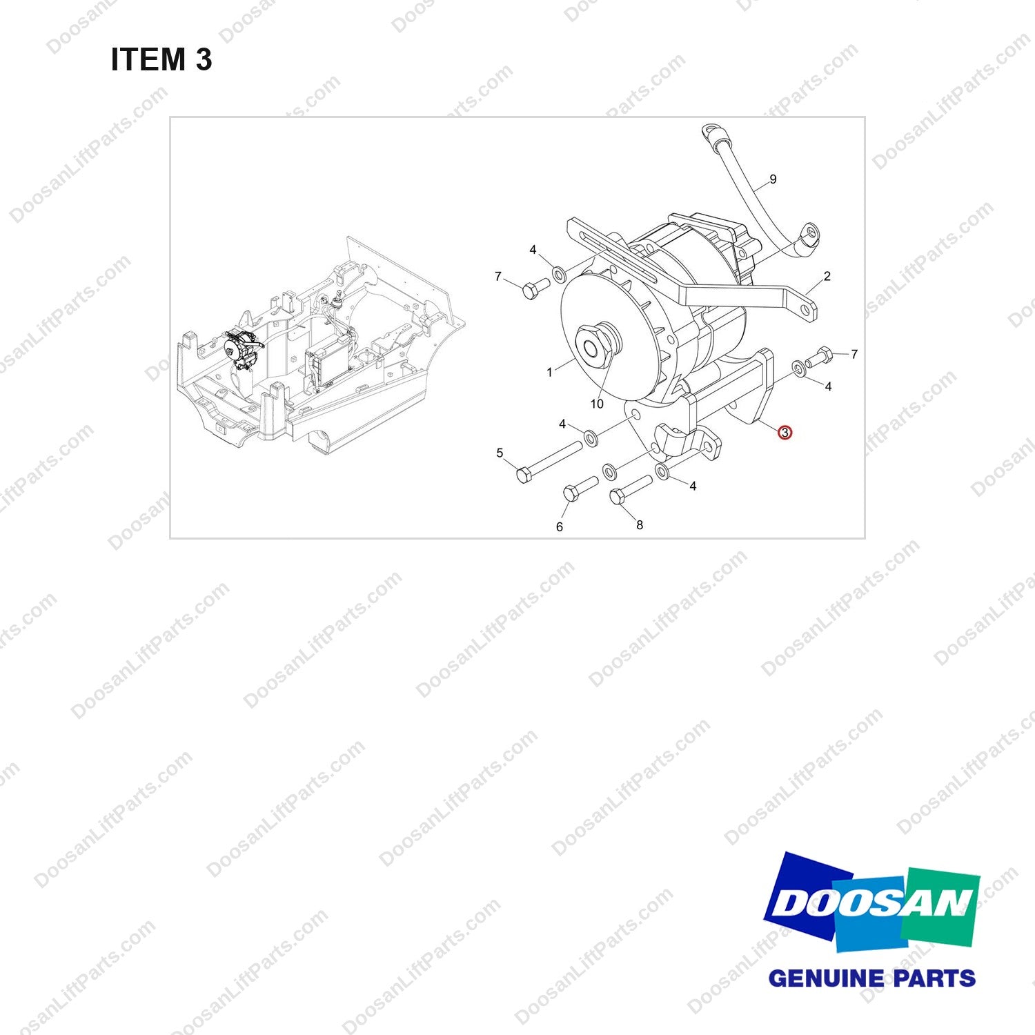 110414-09873 ALTERNATOR GROUP;AIR CONDITIONER - full parts diagram, item 3 marked - genuine Doosan / Bobcat forklift part