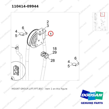 110414-09944 MOUNT GROUP,LIFT;FFT,BSC - parts diagram, item 1 shown - genuine Doosan / Bobcat forklift part