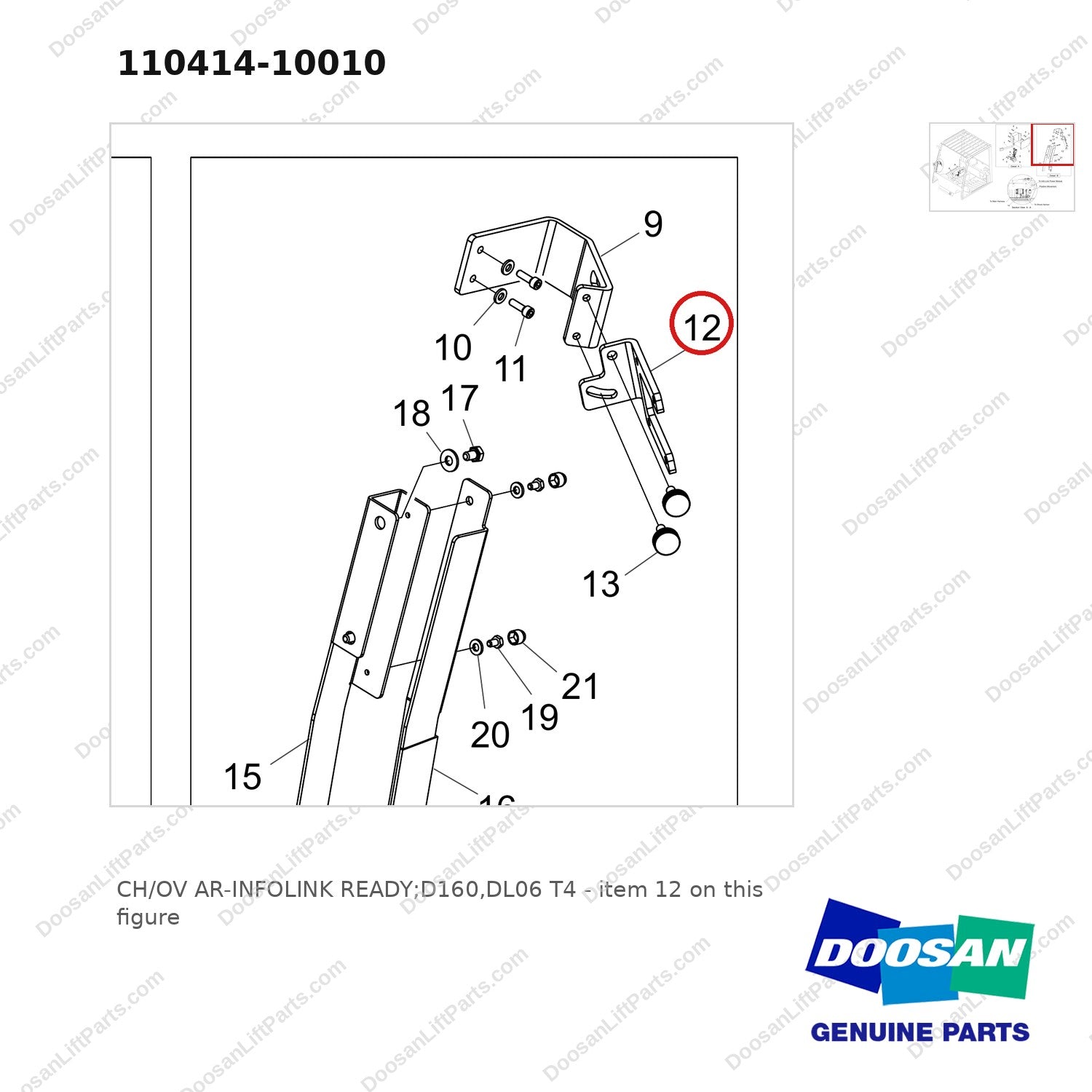 110414-10010 CH/OV AR-INFOLINK READY;D160,DL06 T4 - parts diagram, item 12 shown - genuine Doosan / Bobcat forklift part