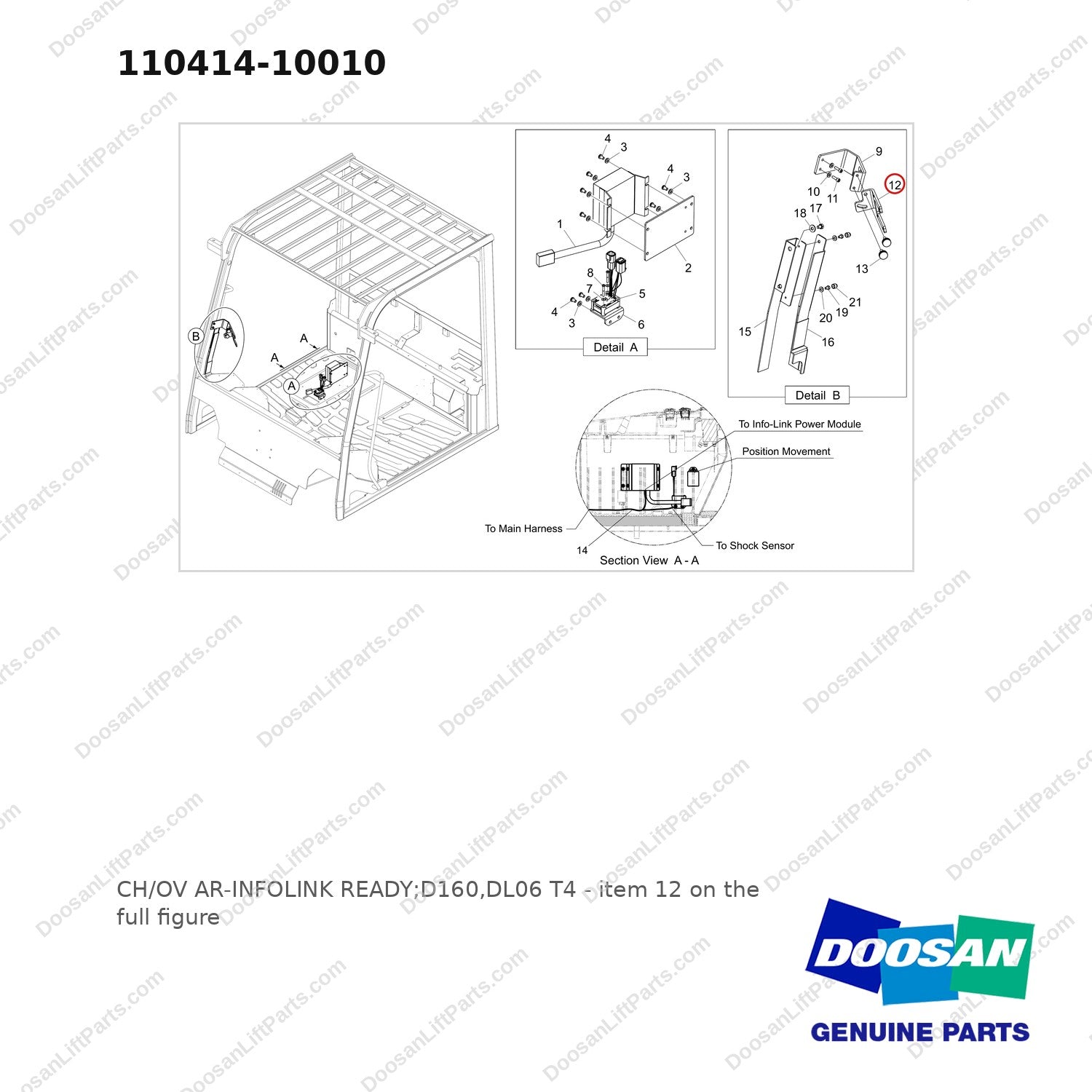 110414-10010 CH/OV AR-INFOLINK READY;D160,DL06 T4 - full parts diagram, item 12 marked - genuine Doosan / Bobcat forklift part