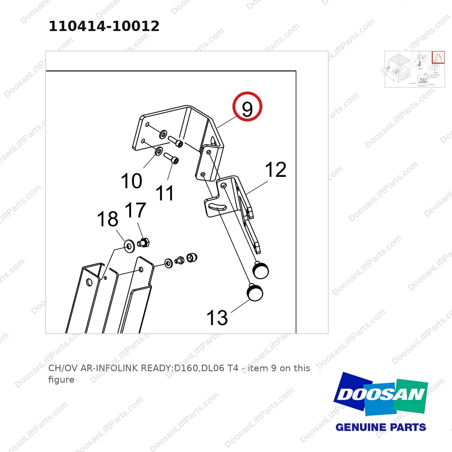110414-10012 CH/OV AR-INFOLINK READY;D160,DL06 T4 - parts diagram, item 9 shown - genuine Doosan / Bobcat forklift part