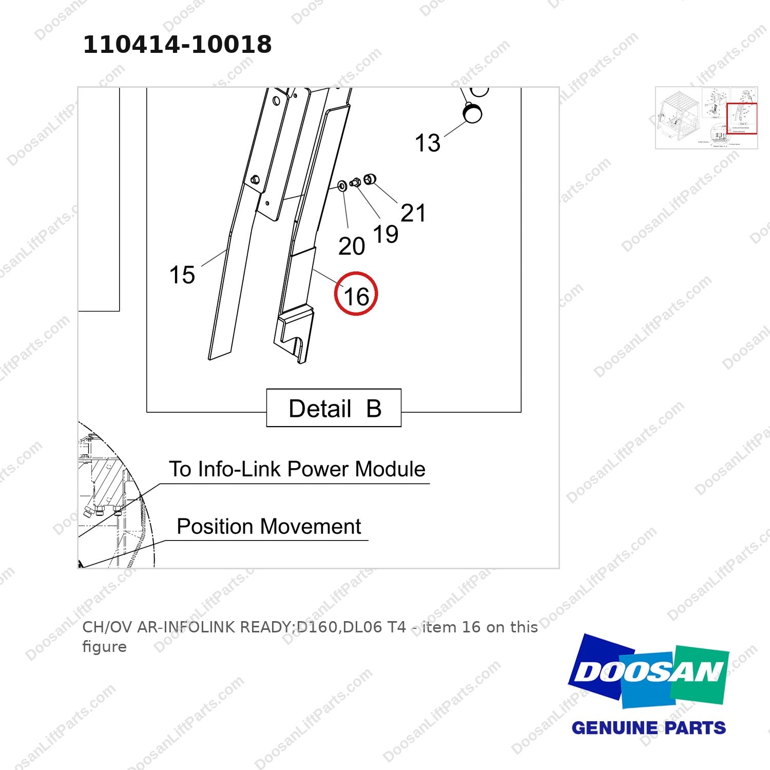 110414-10018 CH/OV AR-INFOLINK READY;D160,DL06 T4 - parts diagram, item 16 shown - genuine Doosan / Bobcat forklift part