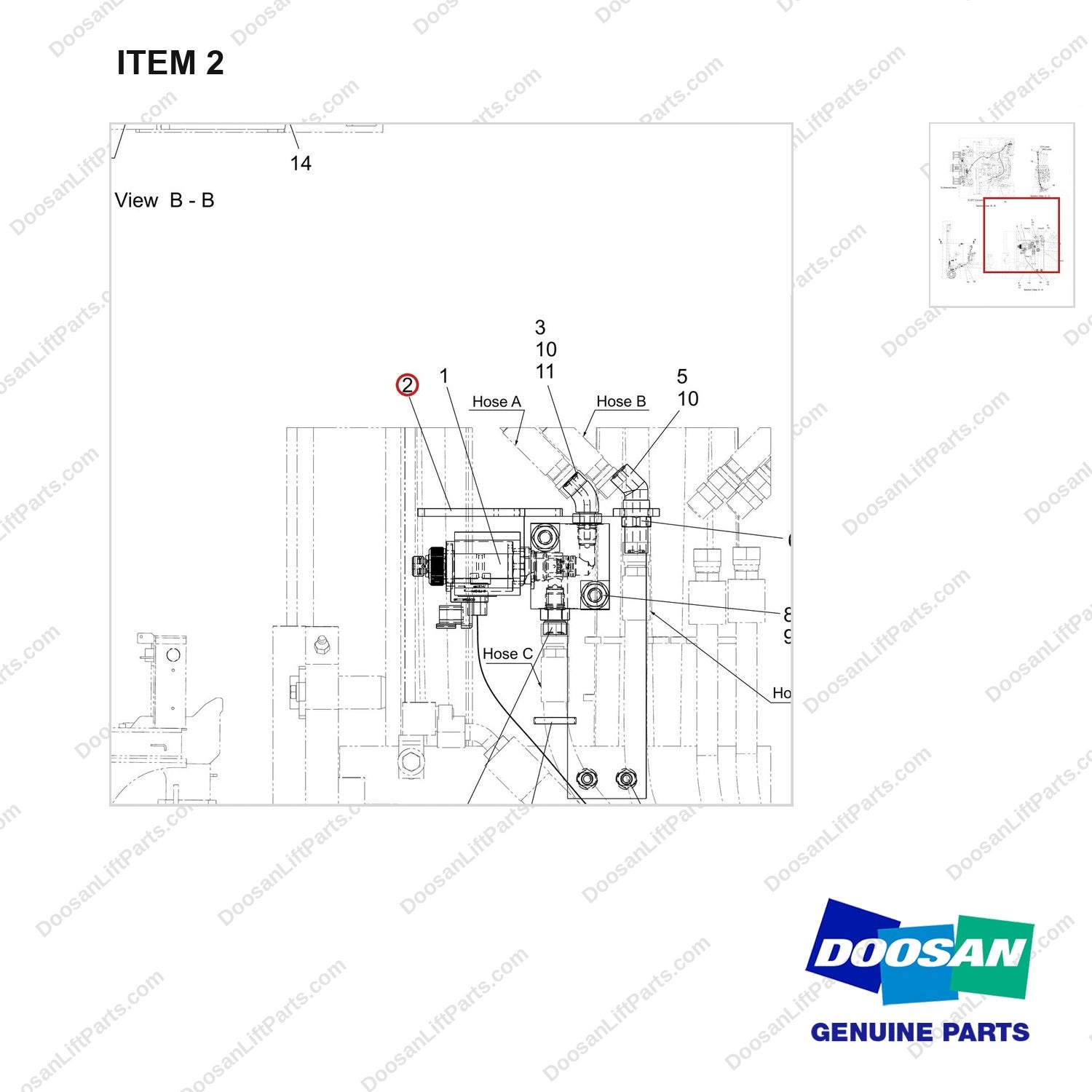 110414-10053 CH/OV AR;FFT,4TH LEVER INTERLOCK - parts diagram, item 2 shown - genuine Doosan / Bobcat forklift part