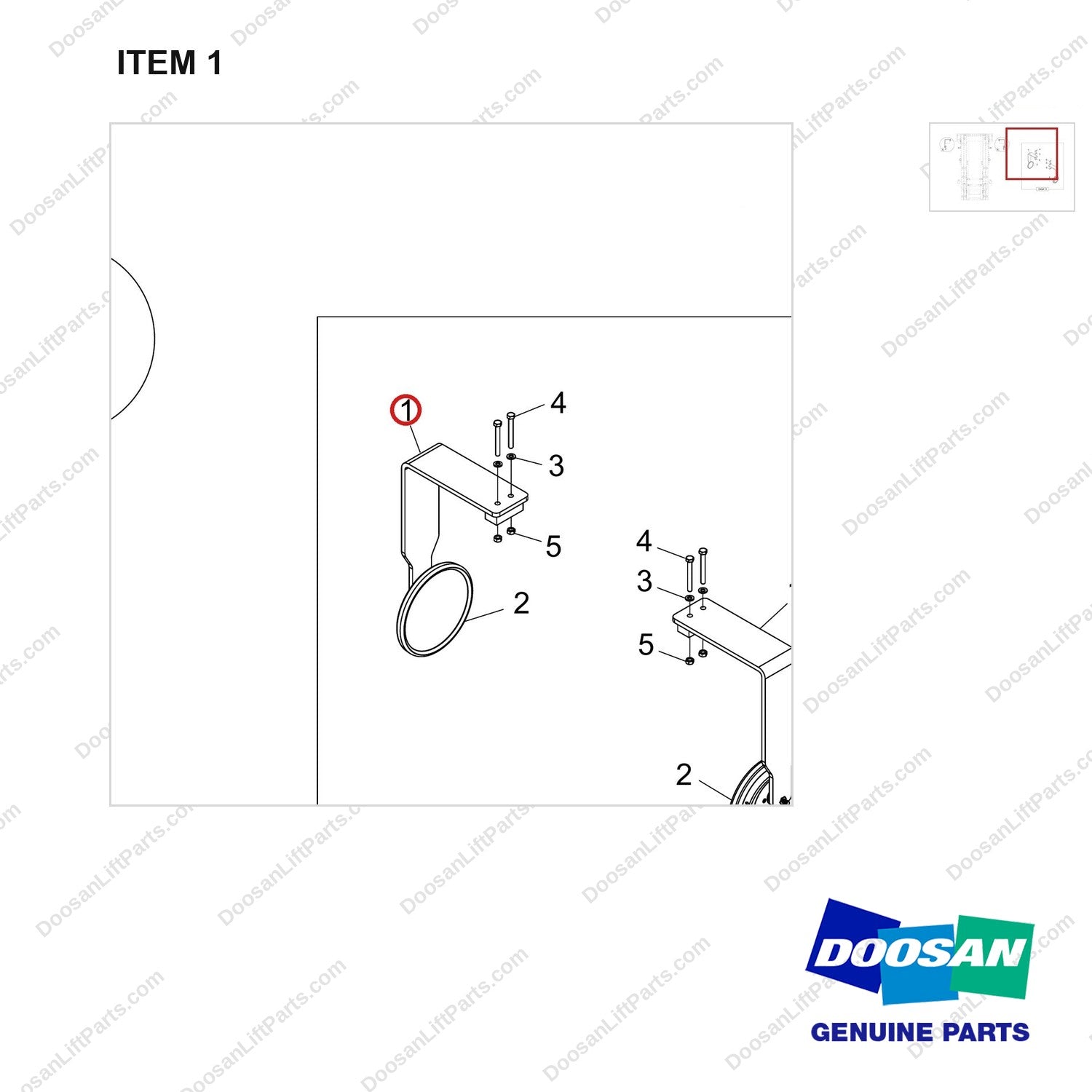 110414-10245 FRONT VIEW MIRROR;FFT MAST - parts diagram, item 1 shown - genuine Doosan / Bobcat forklift part