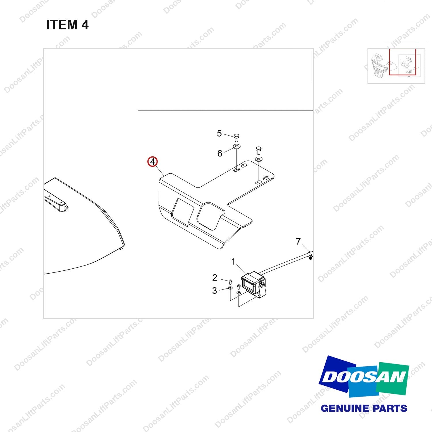 110414-10253 REAR CAMERA GROUP;BOBCAT - parts diagram, item 4 shown - genuine Doosan / Bobcat forklift part