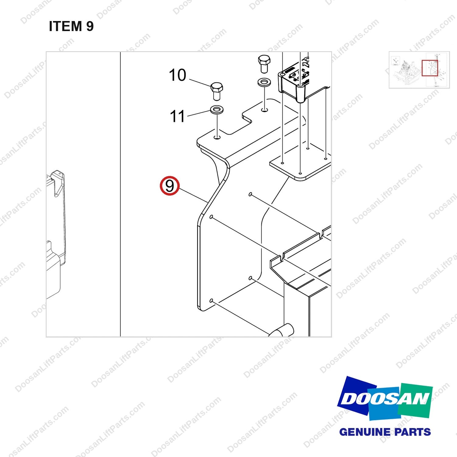 110414-10365 INFOLINK LINE - parts diagram, item 9 shown - genuine Doosan / Bobcat forklift part