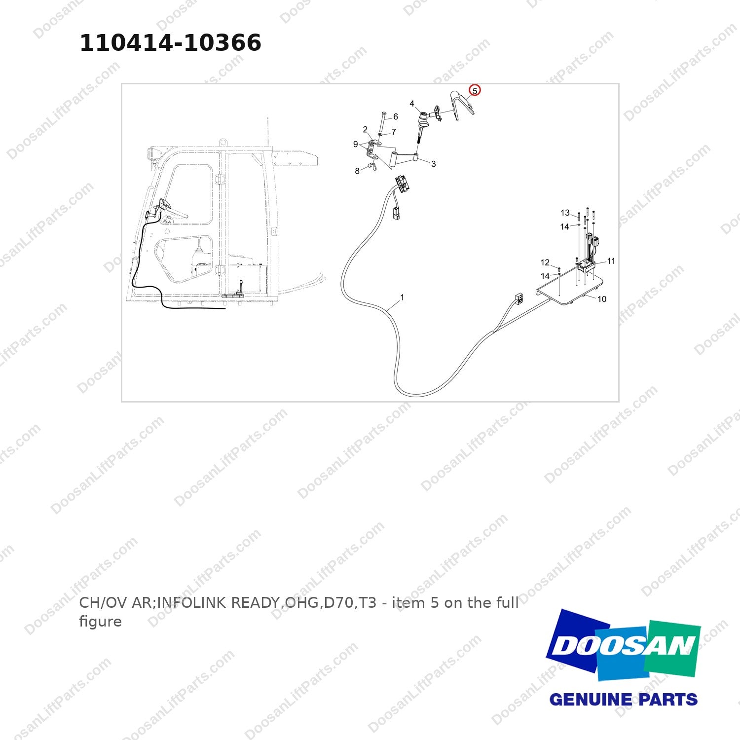 110414-10366 CH/OV AR;INFOLINK READY,OHG,D70,T3 - full parts diagram, item 5 marked - genuine Doosan / Bobcat forklift part