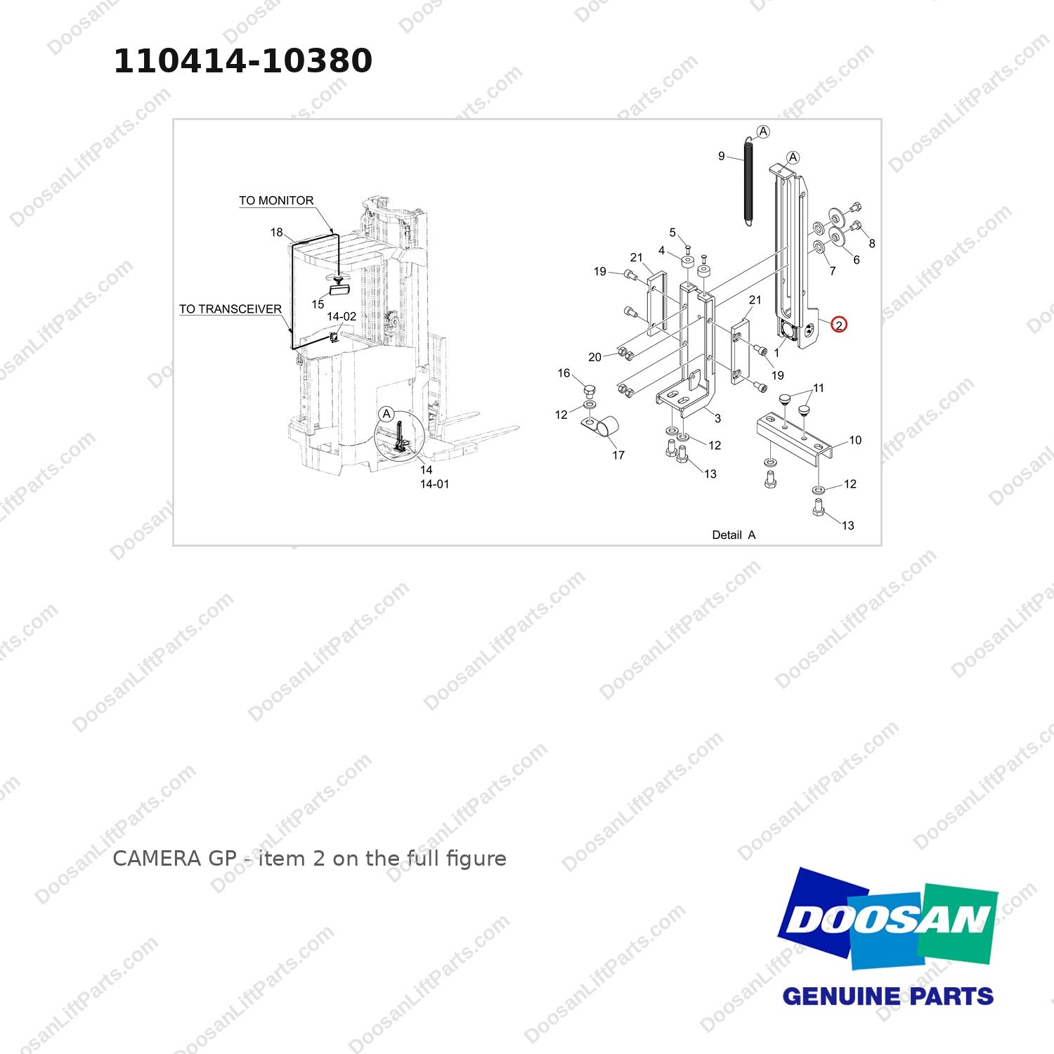 110414-10380 CAMERA GP - full parts diagram, item 2 marked - genuine Doosan / Bobcat forklift part