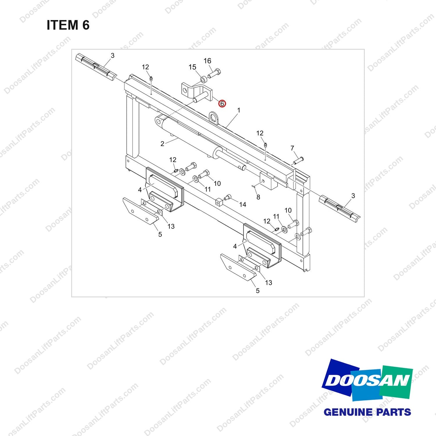 110414-10407 SIDE SHIFTER GROUP - full parts diagram, item 6 marked - genuine Doosan / Bobcat forklift part