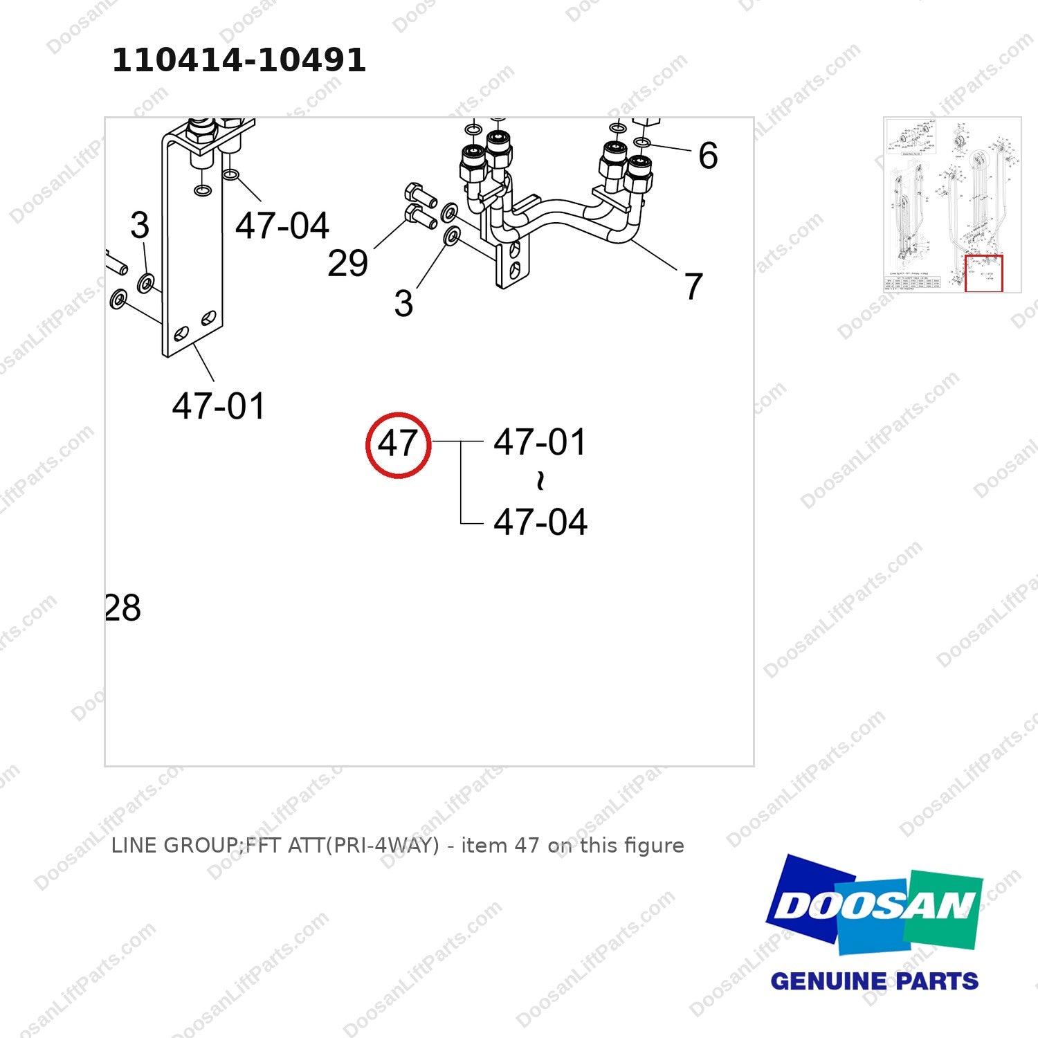 110414-10491 LINE GROUP;FFT ATT(PRI-4WAY) - parts diagram, item 47 shown - genuine Doosan / Bobcat forklift part