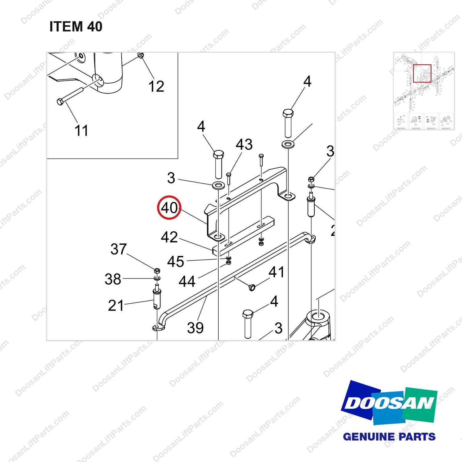 110414-11398 AXLE GROUP,STEER;W ANGLE SENSOR - parts diagram, item 40 shown - genuine Doosan / Bobcat forklift part