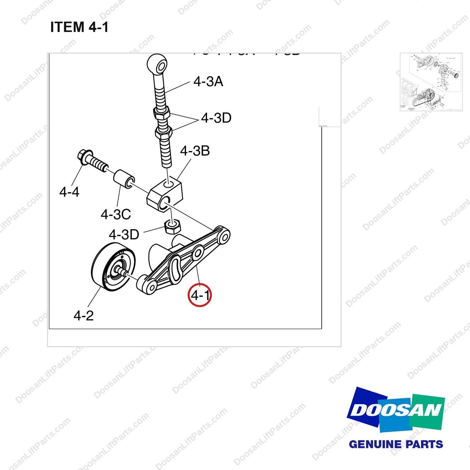 110417-00106 WATER PUMP - parts diagram, item 4-1 shown - genuine Doosan / Bobcat forklift part