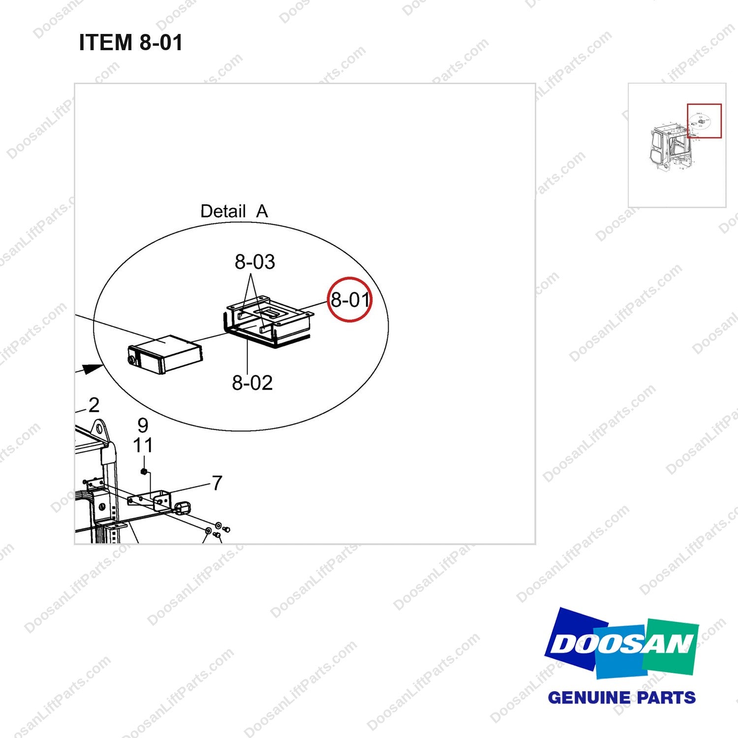 110420-00012 Car Stereo - parts diagram, item 8-01 shown - genuine Doosan / Bobcat forklift part