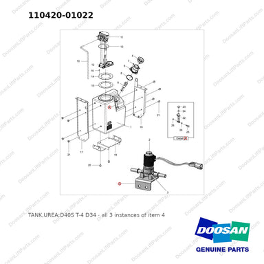 110420-01022 TANK,UREA;D40S T-4 D34 - full parts diagram, item 4 marked - genuine Doosan / Bobcat forklift part