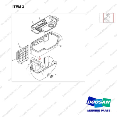 110420-02542 COVER GROUP;PILOT BOX,D160 - parts diagram, item 3 shown - genuine Doosan / Bobcat forklift part