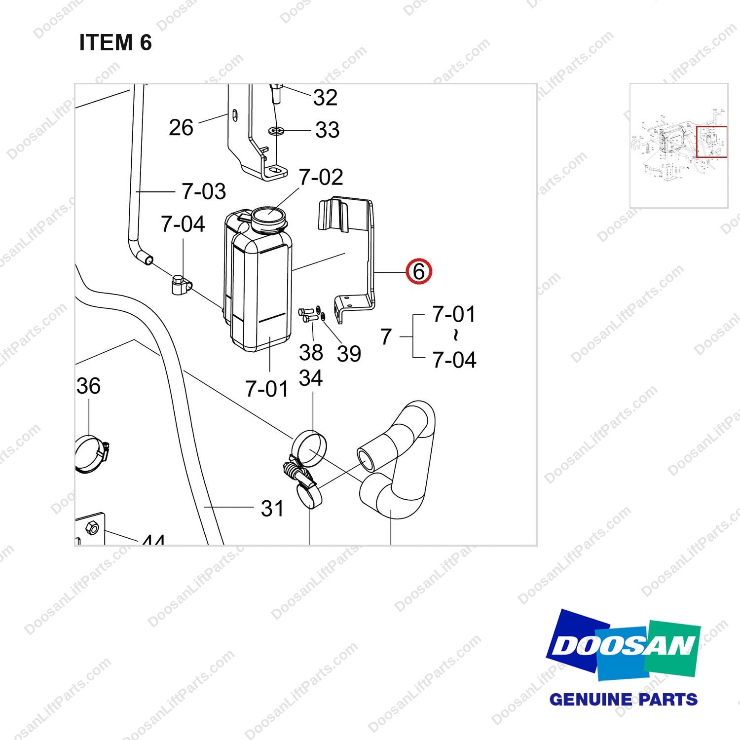 110420-02727 RADIATOR GROUP;OPEN CORE - parts diagram, item 6 shown - genuine Doosan / Bobcat forklift part