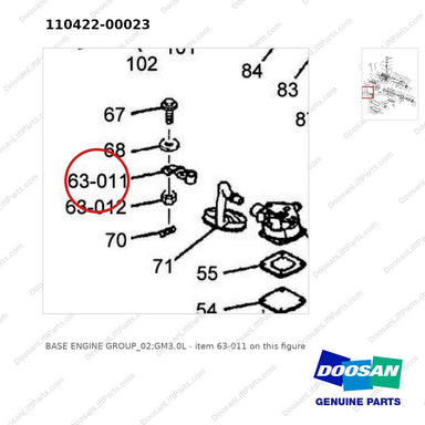 110422-00023 BASE ENGINE GROUP_02;GM3.0L - parts diagram, item 63-011 shown - genuine Doosan / Bobcat forklift part