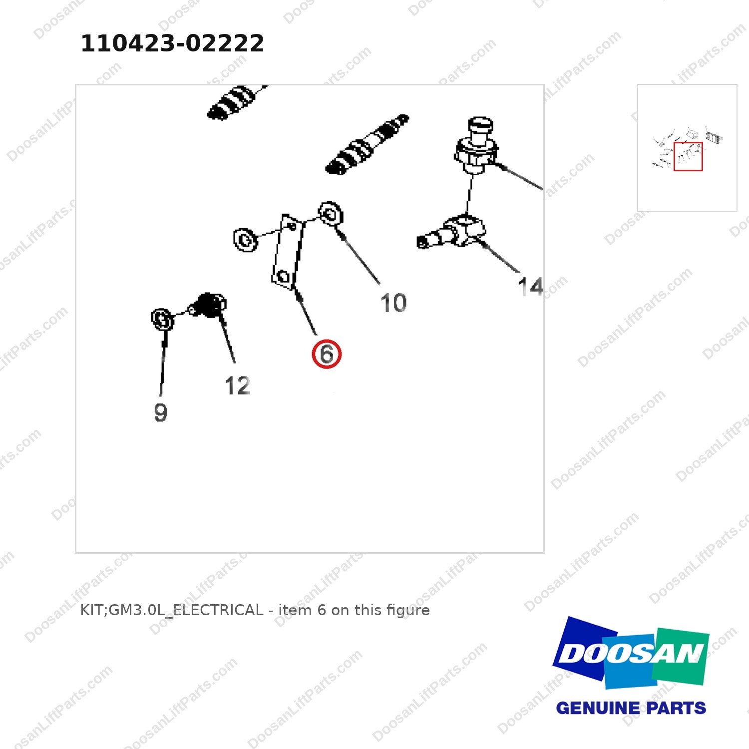110423-02222 KIT;GM3.0L_ELECTRICAL - parts diagram, item 6 shown - genuine Doosan / Bobcat forklift part