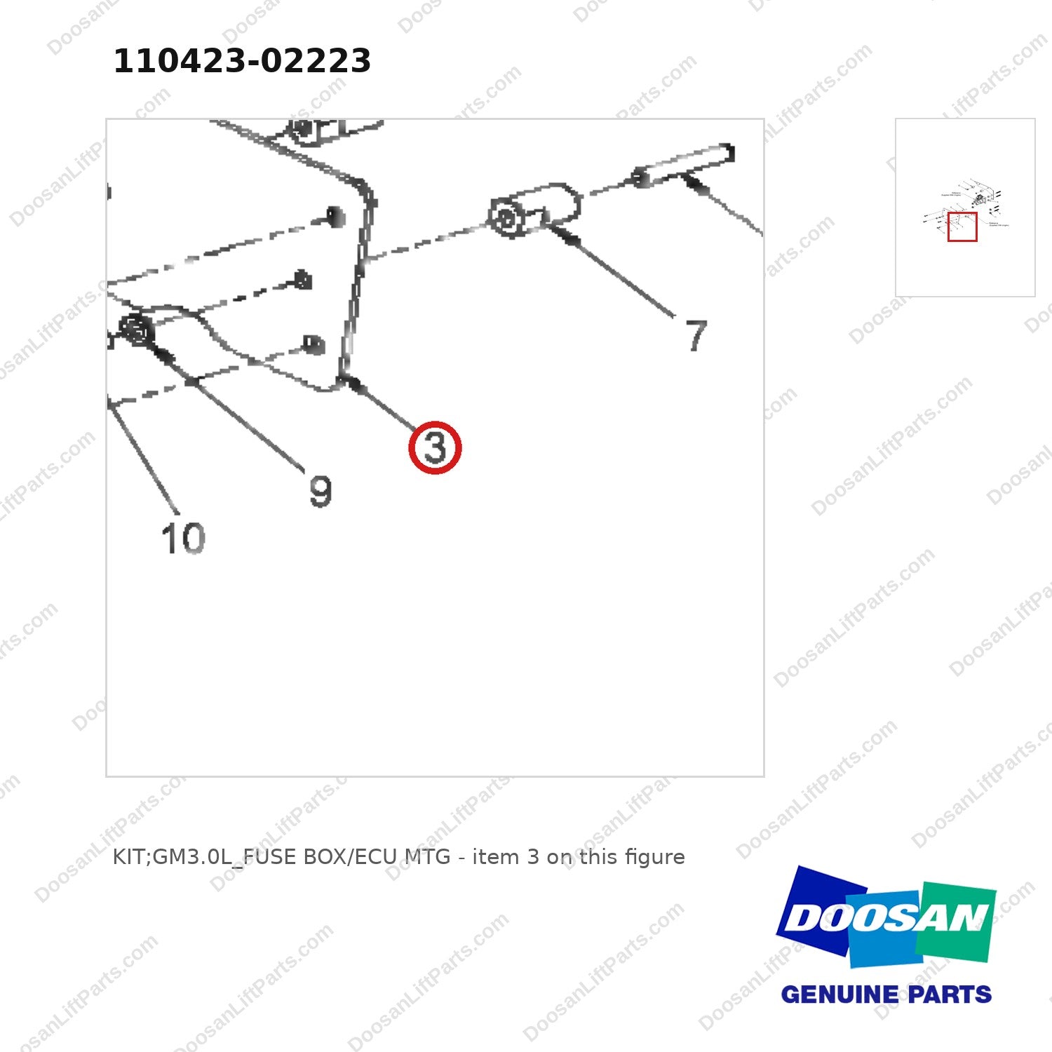 110423-02223 KIT;GM3.0L_FUSE BOX/ECU MTG - parts diagram, item 3 shown - genuine Doosan / Bobcat forklift part