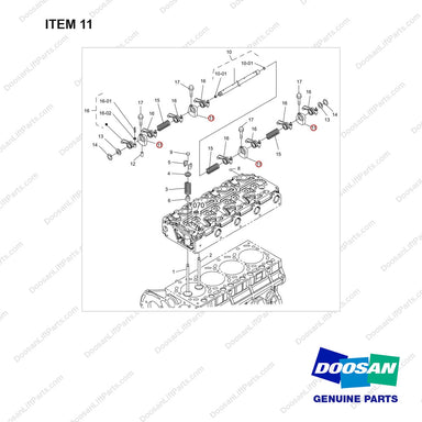 110424-00104 VALVE AND ROCKER ARM GP - full parts diagram, item 11 marked - genuine Doosan / Bobcat forklift part