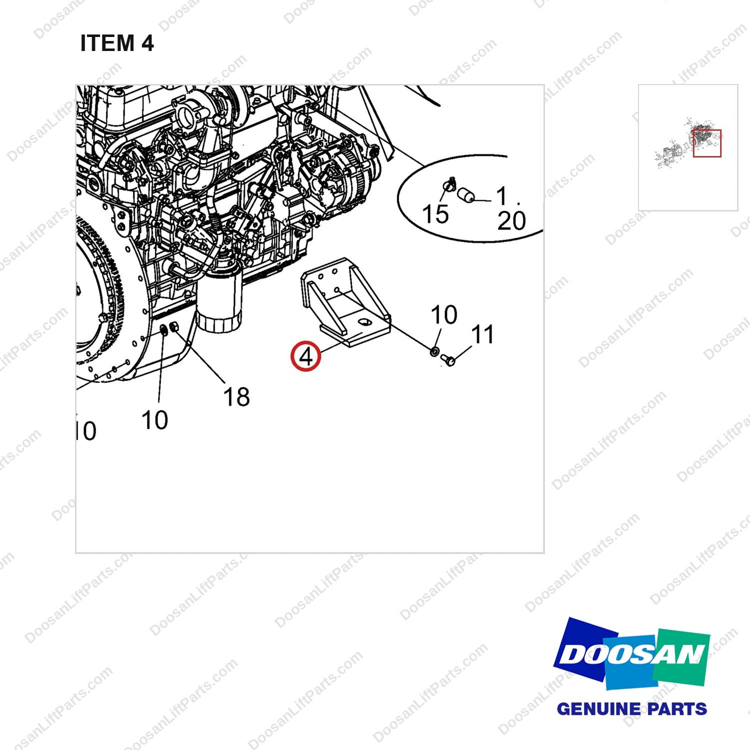 110427-00175 Engine & Transmission Gp - parts diagram, item 4 shown - genuine Doosan / Bobcat forklift part