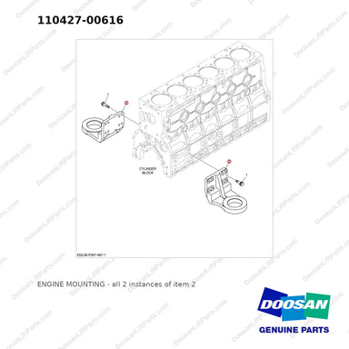 110427-00616 ENGINE MOUNTING - full parts diagram, item 2 marked - genuine Doosan / Bobcat forklift part