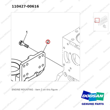 110427-00616 ENGINE MOUNTING - parts diagram, item 2 shown - genuine Doosan / Bobcat forklift part
