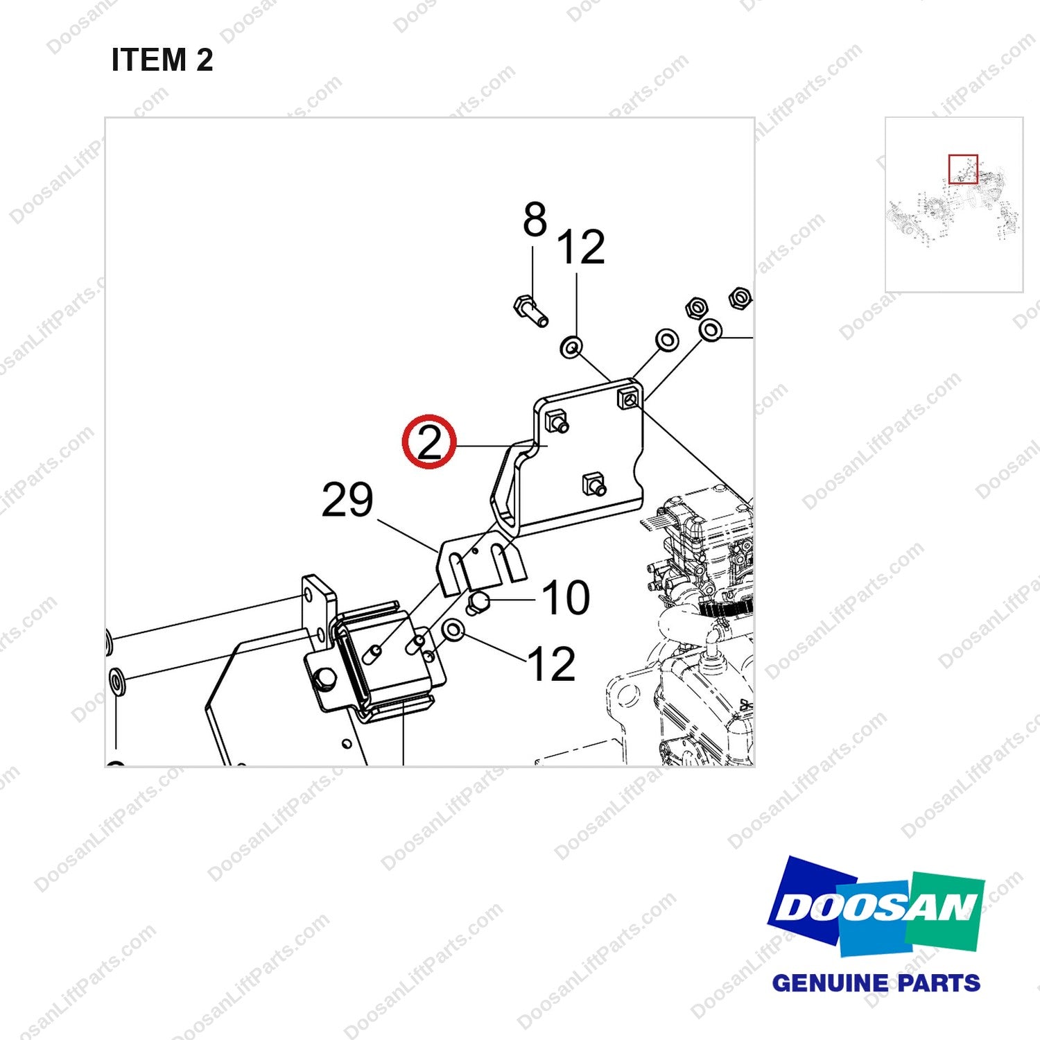 110427-01166 MOUNT GROUP;POWER TRAIN - parts diagram, item 2 shown - genuine Doosan / Bobcat forklift part