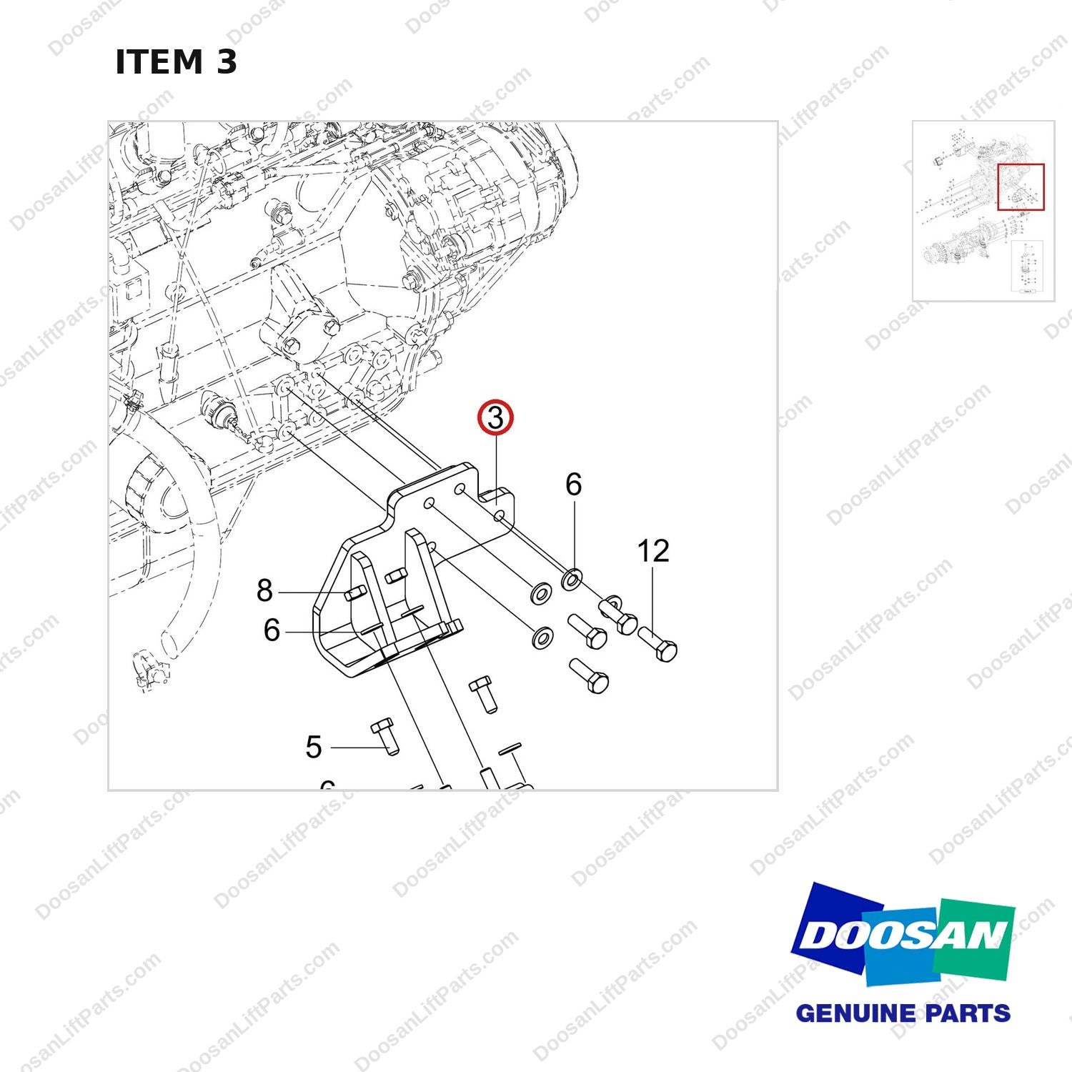 110427-01185 CHASSIS MOUNT GROUP;POWERTRAIN - parts diagram, item 3 shown - genuine Doosan / Bobcat forklift part