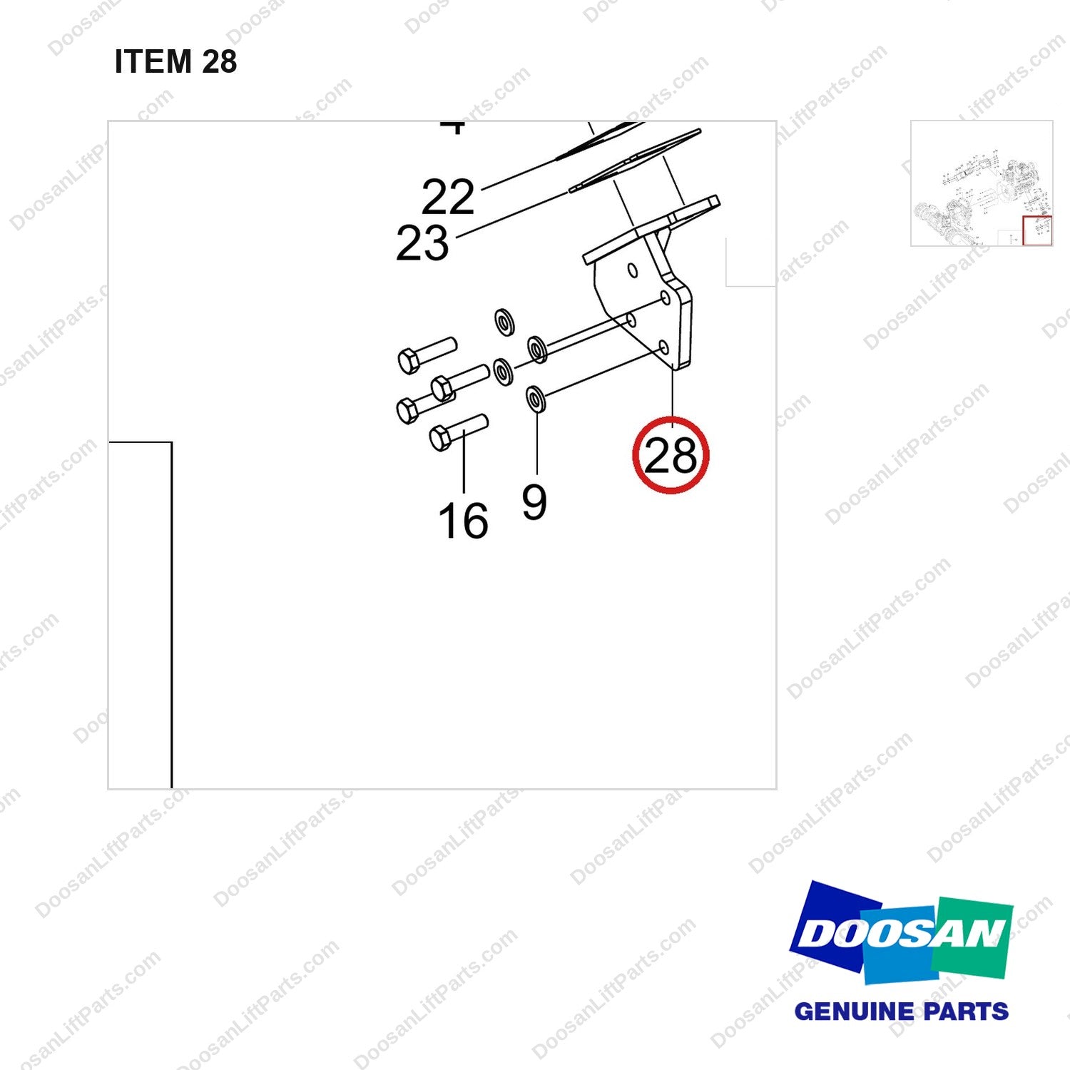 110427-01310 MOUNT GROUP;POWERTRAIN,GC45S-9 - parts diagram, item 28 shown - genuine Doosan / Bobcat forklift part