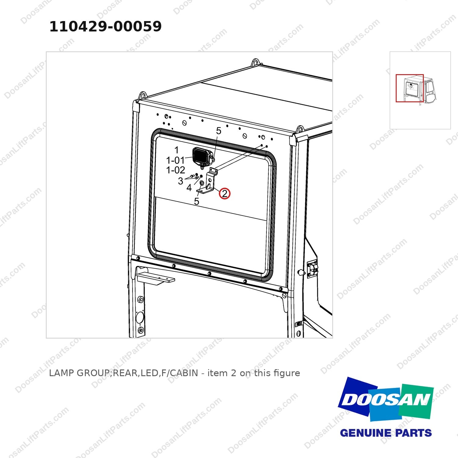 110429-00059 LAMP GROUP;REAR,LED,F/CABIN - parts diagram, item 2 shown - genuine Doosan / Bobcat forklift part