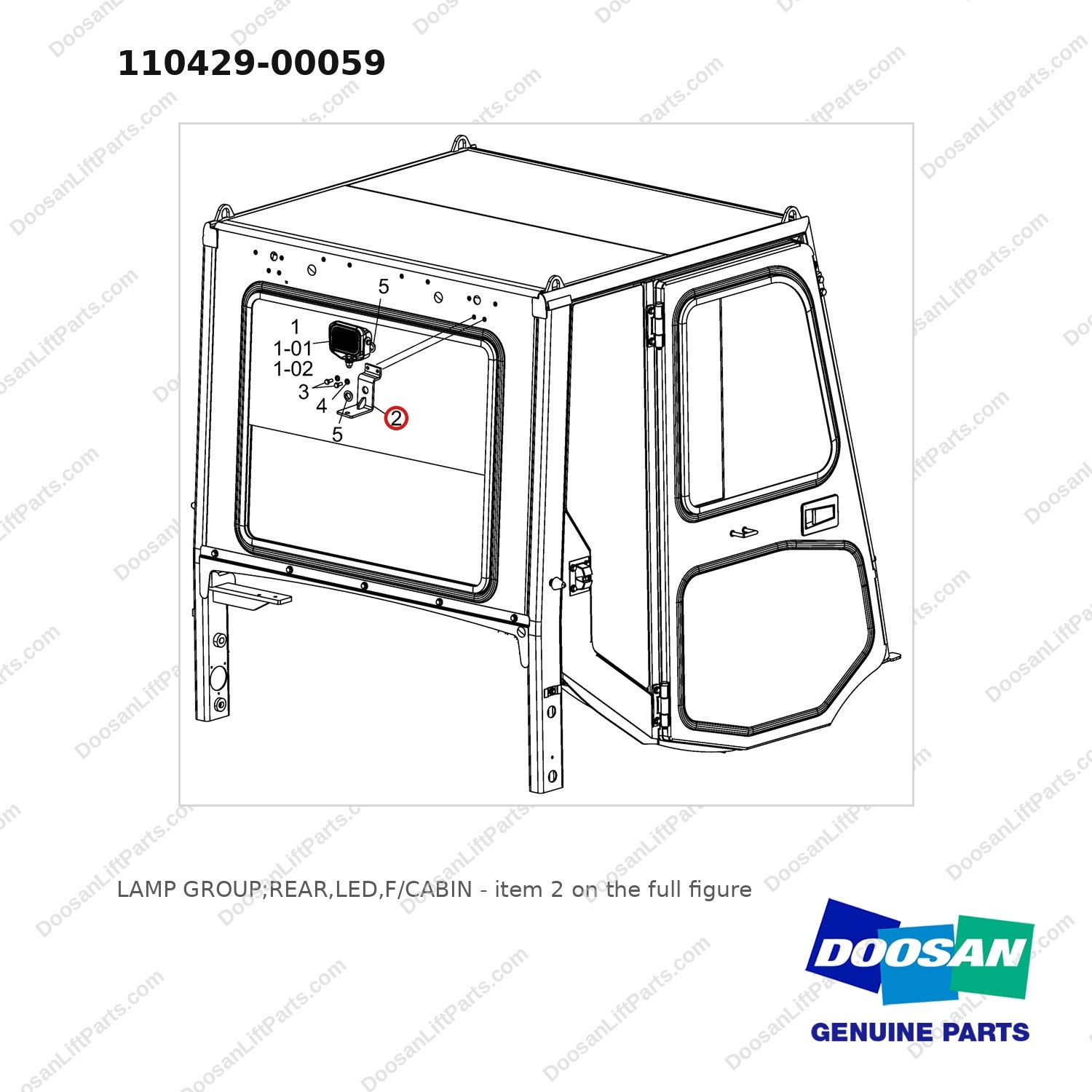 110429-00059 LAMP GROUP;REAR,LED,F/CABIN - full parts diagram, item 2 marked - genuine Doosan / Bobcat forklift part