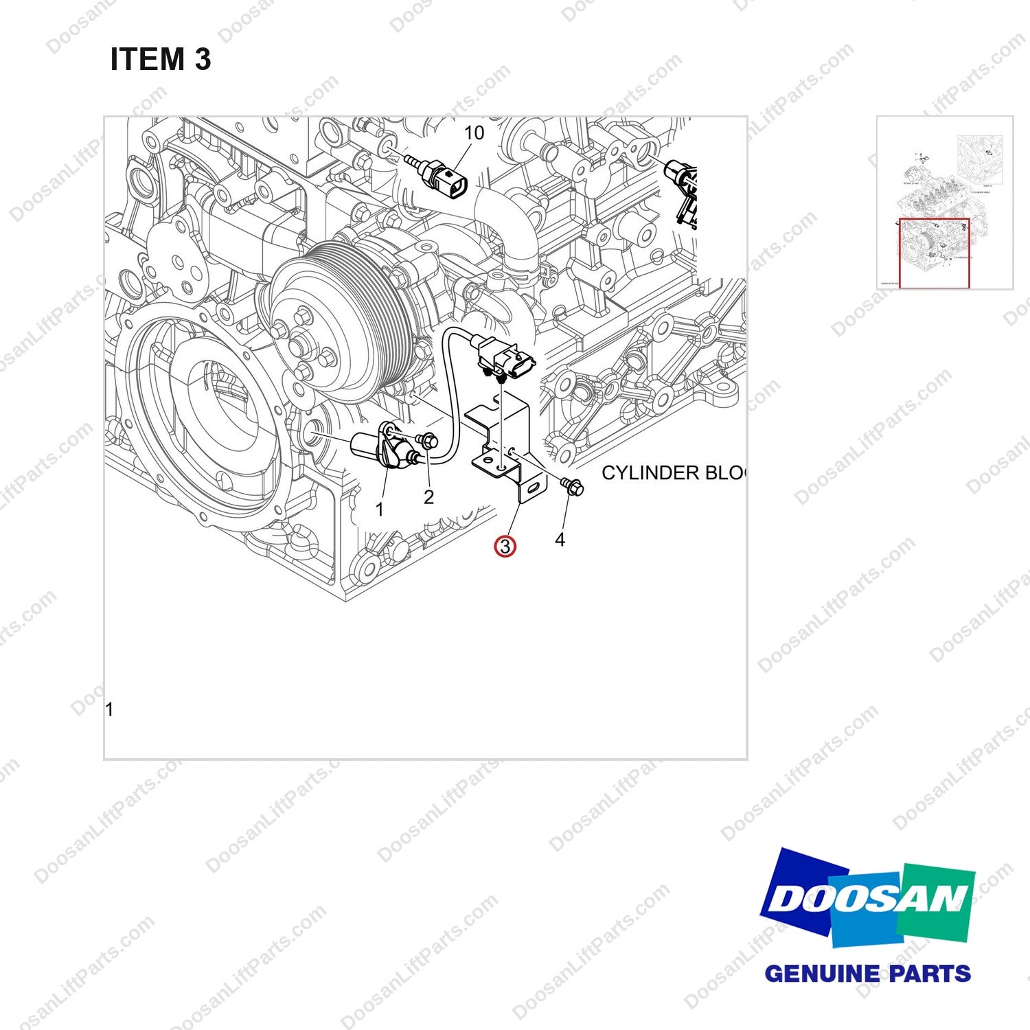 110452-00280B SWITCH & SENSOR - parts diagram, item 3 shown - genuine Doosan / Bobcat forklift part