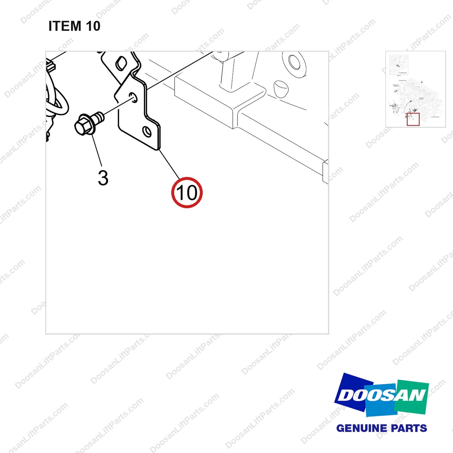 110452-00578 SENSOR ASSY;DN03,7TON,55KW,STAGE5 - parts diagram, item 10 shown - genuine Doosan / Bobcat forklift part