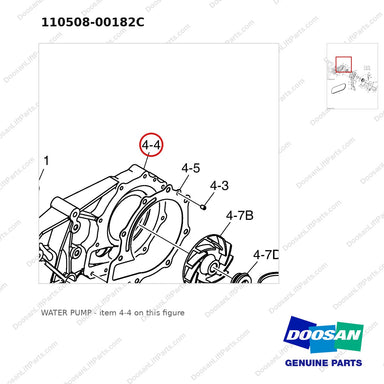 110508-00182C WATER PUMP - parts diagram, item 4-4 shown - genuine Doosan / Bobcat forklift part