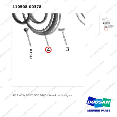 110508-00378 AXLE ASSY,DRIVE;ODB,D160 - parts diagram, item 4 shown - genuine Doosan / Bobcat forklift part