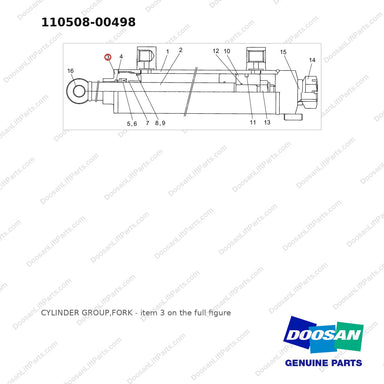 110508-00498 CYLINDER GROUP,FORK - full parts diagram, item 3 marked - genuine Doosan / Bobcat forklift part