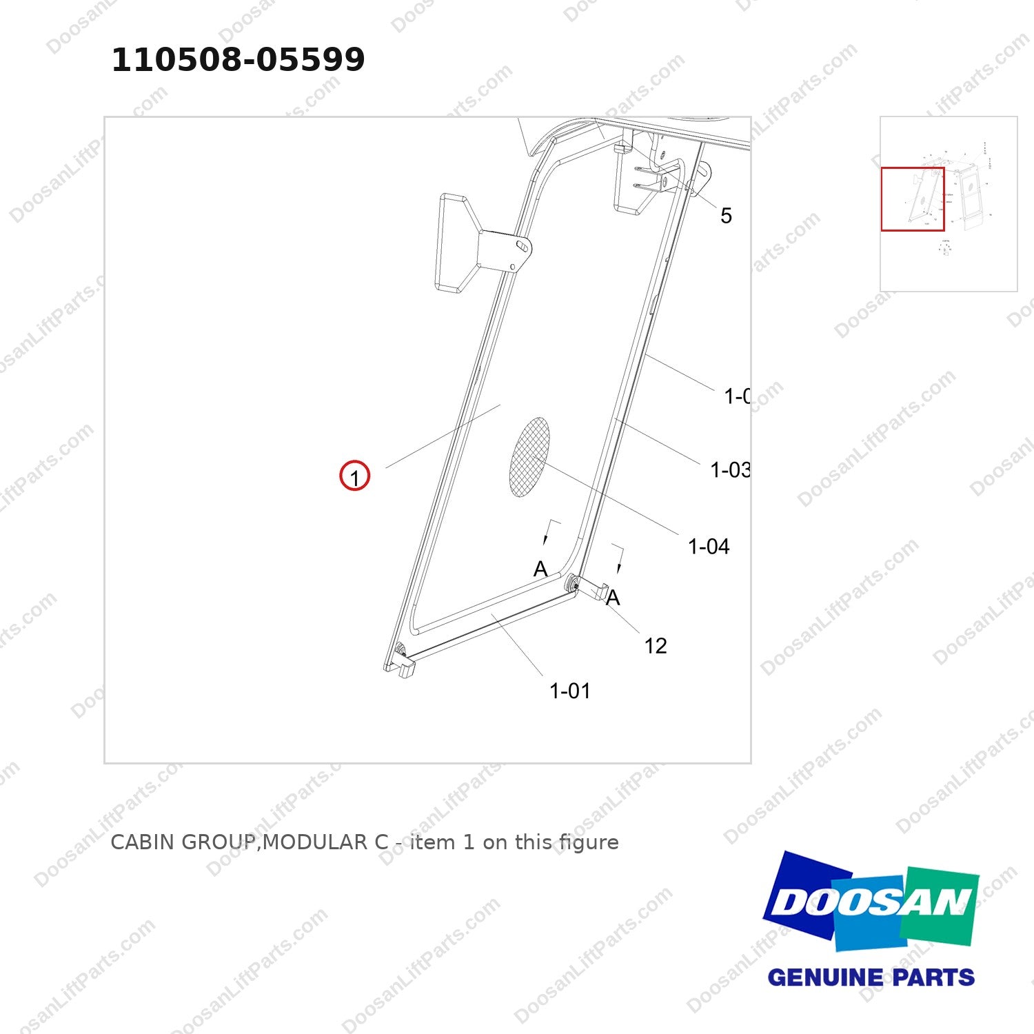110508-05599 CABIN GROUP,MODULAR C - parts diagram, item 1 shown - genuine Doosan / Bobcat forklift part