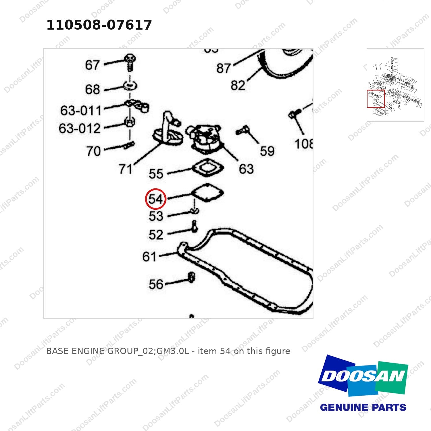 110508-07617 BASE ENGINE GROUP_02;GM3.0L - parts diagram, item 54 shown - genuine Doosan / Bobcat forklift part