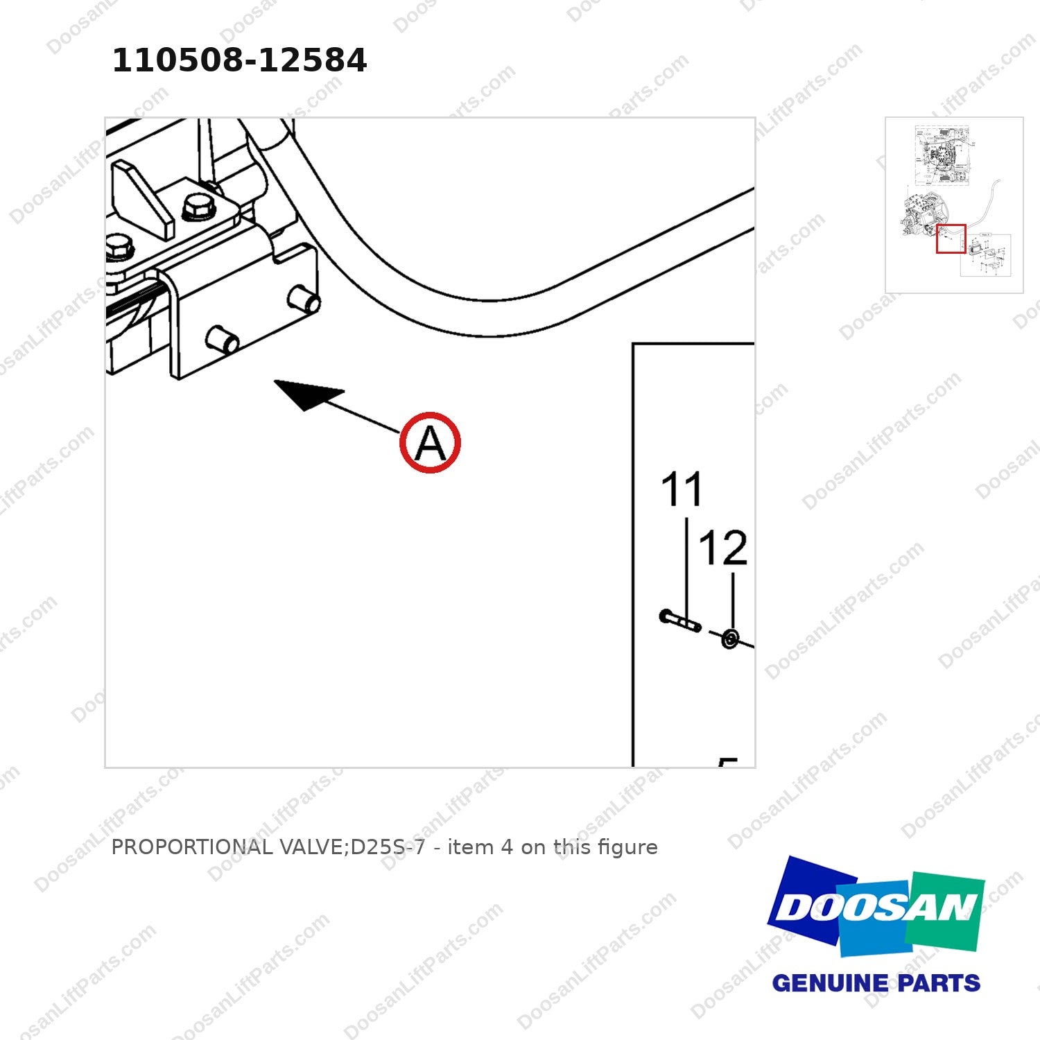 110508-12584 PROPORTIONAL VALVE;D25S-7 - parts diagram, item 4 shown - genuine Doosan / Bobcat forklift part