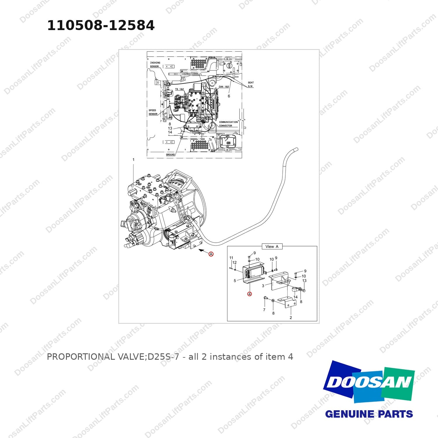 110508-12584 PROPORTIONAL VALVE;D25S-7 - full parts diagram, item 4 marked - genuine Doosan / Bobcat forklift part