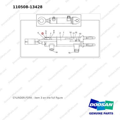 110508-13428 CYLINDER,FORK - full parts diagram, item 3 marked - genuine Doosan / Bobcat forklift part