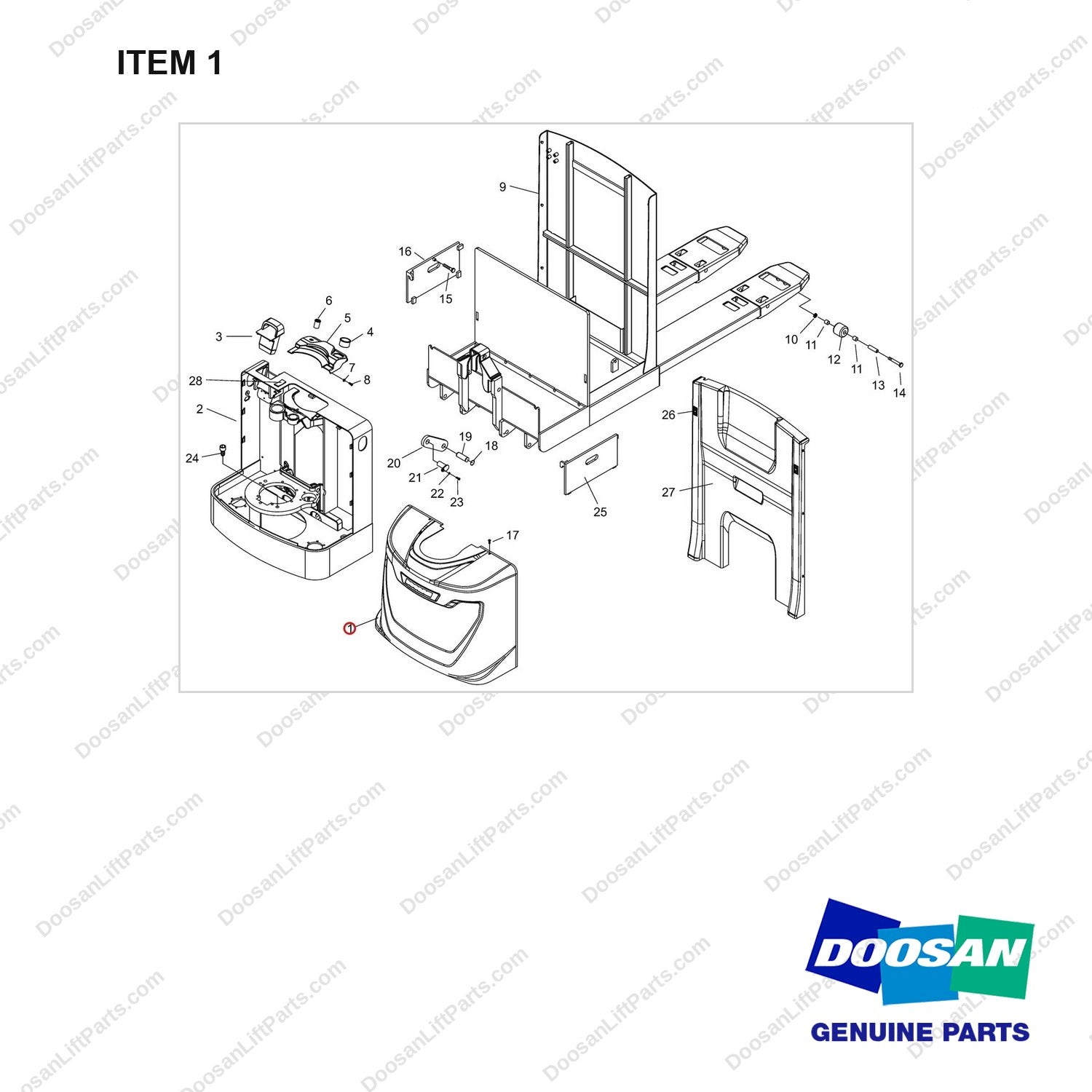 110508-21775 General Assembly - full parts diagram, item 1 marked - genuine Doosan / Bobcat forklift part