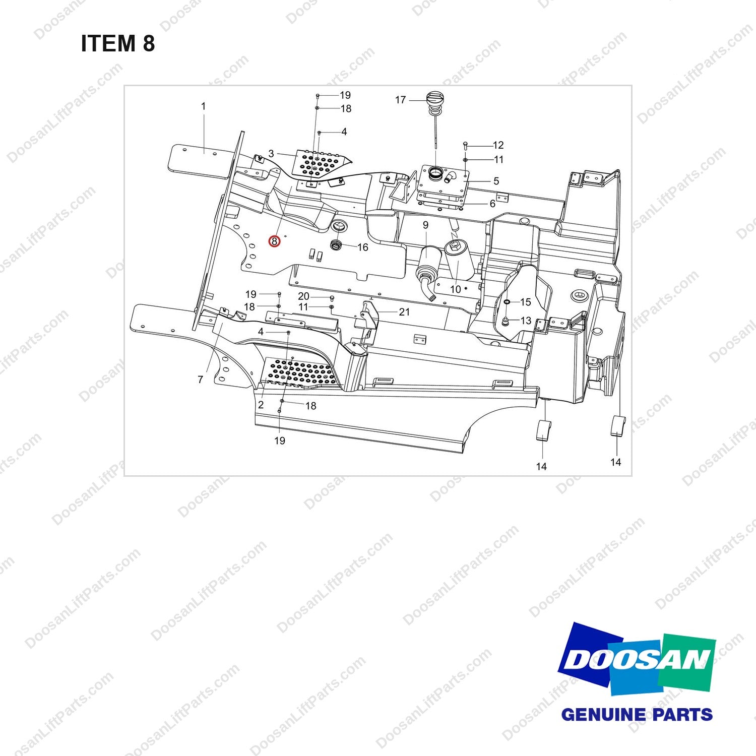 110508-36383 FRAME GROUP - full parts diagram, item 8 marked - genuine Doosan / Bobcat forklift part