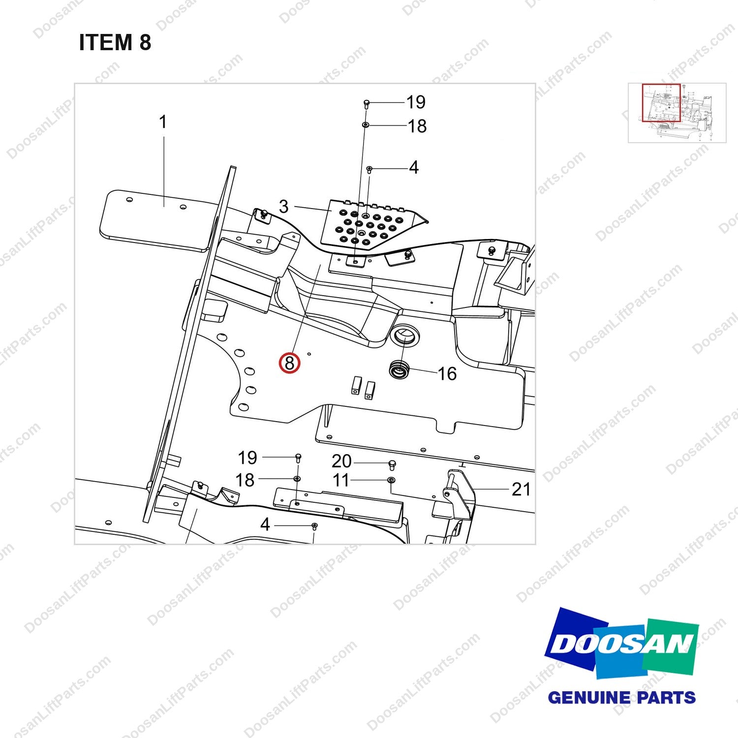 110508-36383 FRAME GROUP - parts diagram, item 8 shown - genuine Doosan / Bobcat forklift part