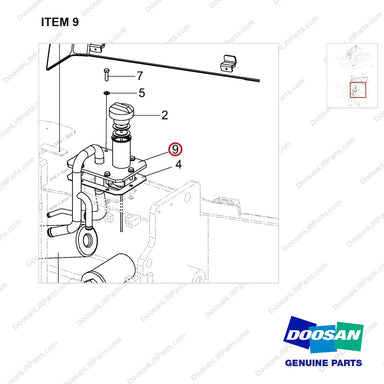 110508-37131 GAUGE ASSY,OIL LEVEL;GC45S-9 - parts diagram, item 9 shown - genuine Doosan / Bobcat forklift part