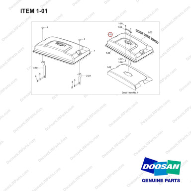 110508-39526 RADIATOR COVER GP;D40S-9 T5 55KW - full parts diagram, item 1-01 marked - genuine Doosan / Bobcat forklift part