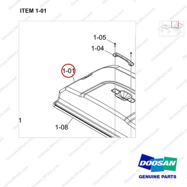 110508-39526 RADIATOR COVER GP;D40S-9 T5 55KW - parts diagram, item 1-01 shown - genuine Doosan / Bobcat forklift part