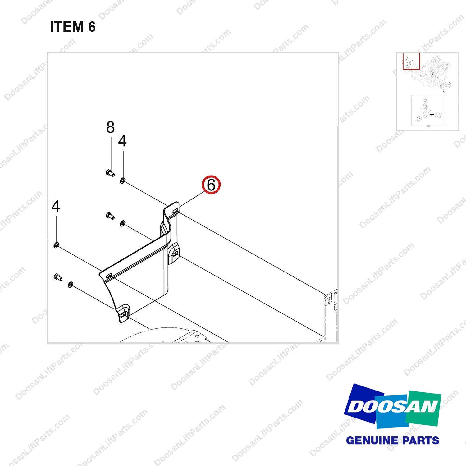 110508-40296 FRAME GP;IN-HOUSE ASSY - parts diagram, item 6 shown - genuine Doosan / Bobcat forklift part